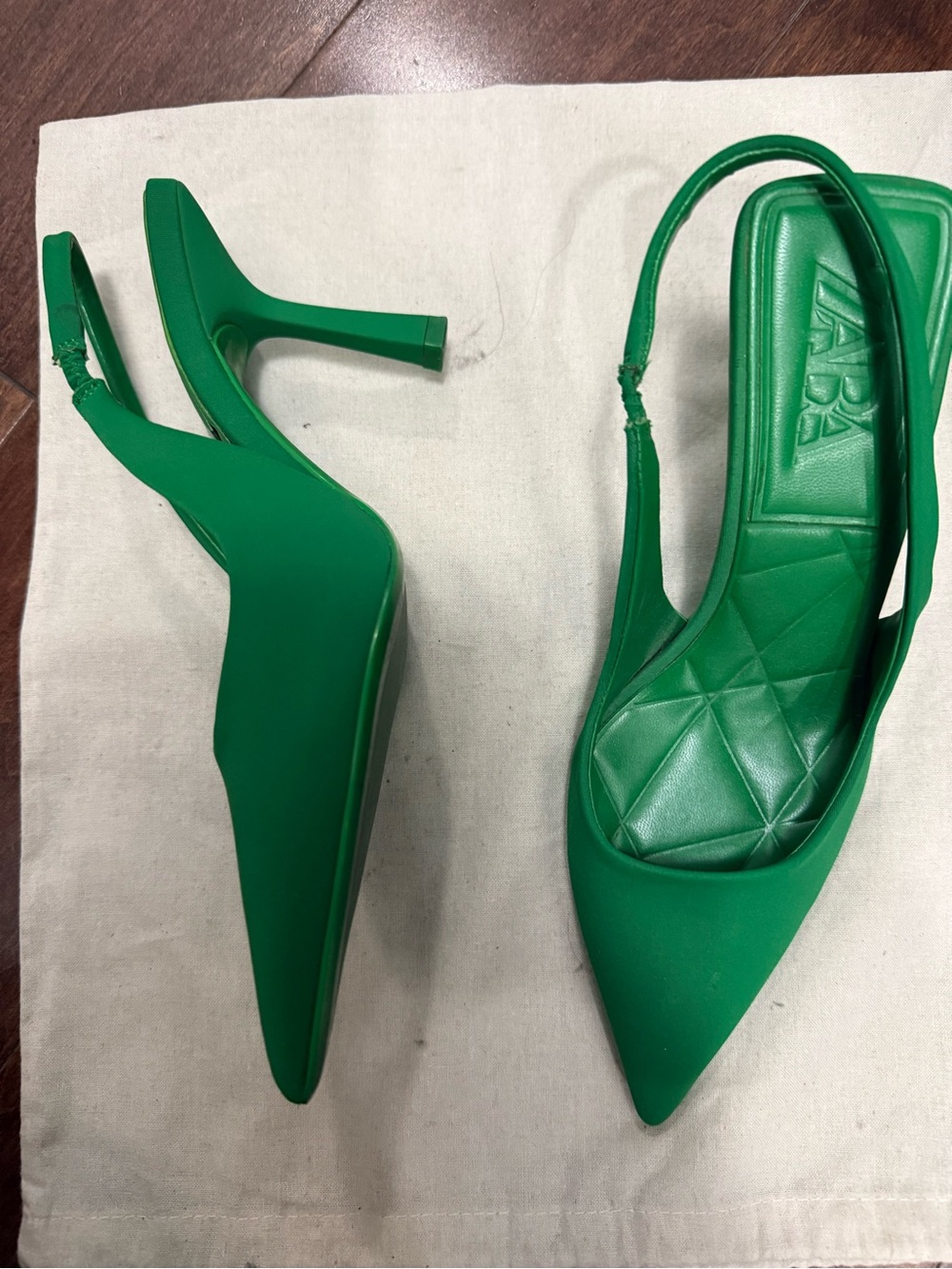 Zara Green Pointed Slingback Heels